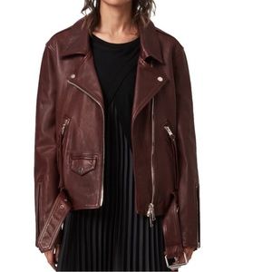 NEW ALL SAINTS Luna biker leather jacket burgundy small women’s winter fall